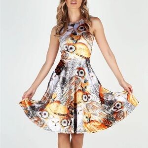 AUDUBON OWLS VELVET PRINCESS MIDI DRESS, BNWT, size L